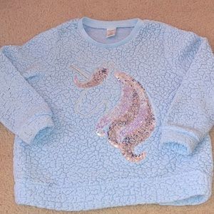 GIRLS - Blue Unicorn Sweater - Size S 7-8